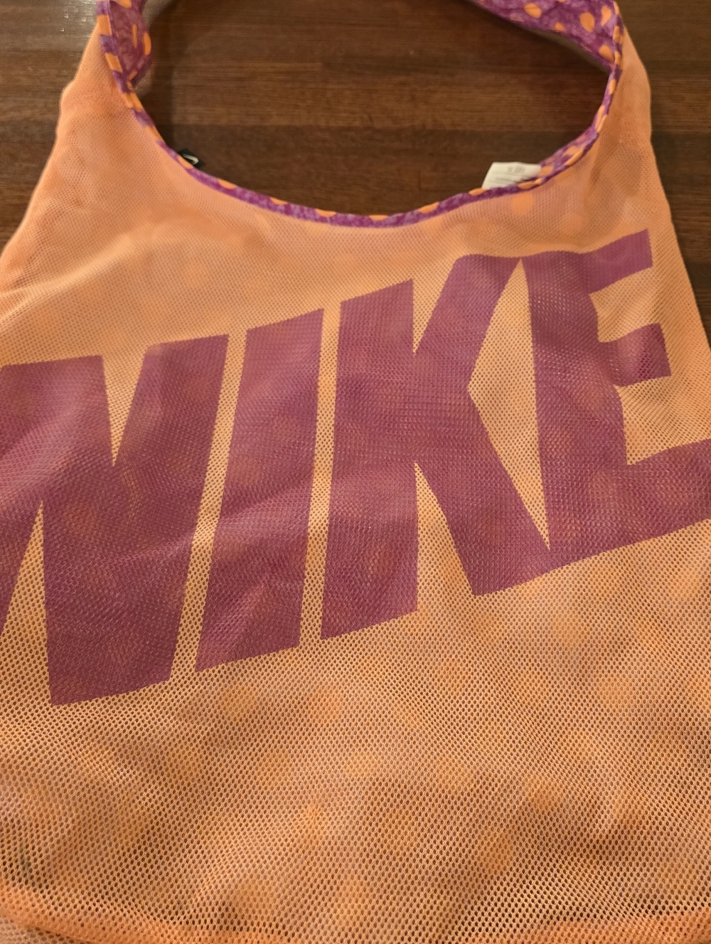 Nike Orange Purple Mesh Tote Bag Large Shoulder Gym Beach Shopper Reversible